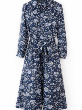 Ralph Lauren Navy and White Floral Long Sleeve Shirt Dress